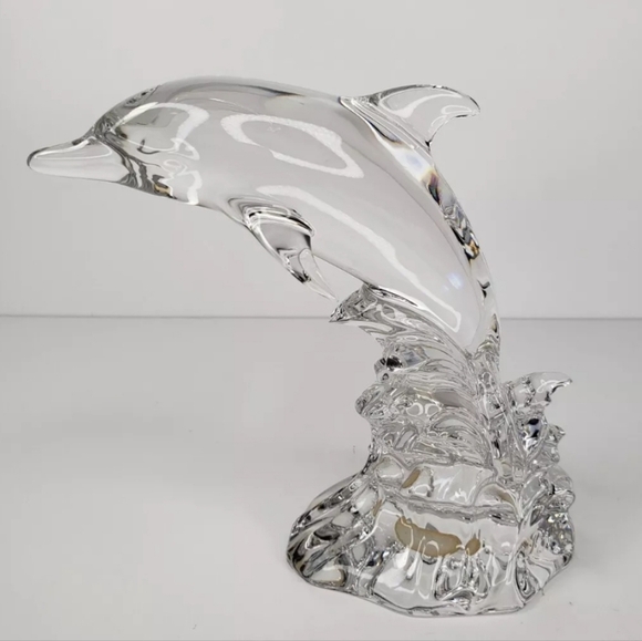 Wonders of the World Clear Lead Crystal Dolphin Jumping Out of Ocean 5.5 Inches - Picture 3 of 9